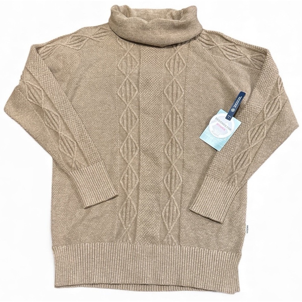 Magellan Outdoors NWT Women's Medium‎ Tan Cable Knit Cowl Neck Sweater Pullover